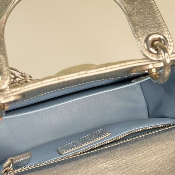 Dior Silver Leather Medium Lady Dior Shoulder Bag with Quilted Design - Picture 12 of 12
